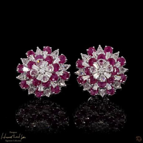 Ruby & Rose-cut Floral Earrings