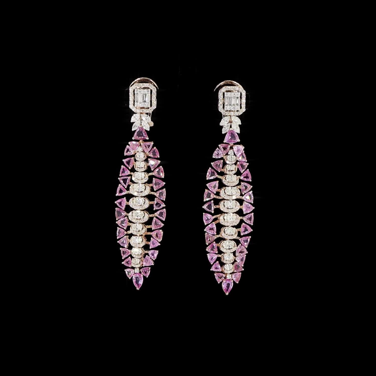 Pink Sapphire Triangle Earrings - Image 2