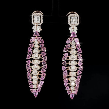 Pink Sapphire Triangle Earrings
