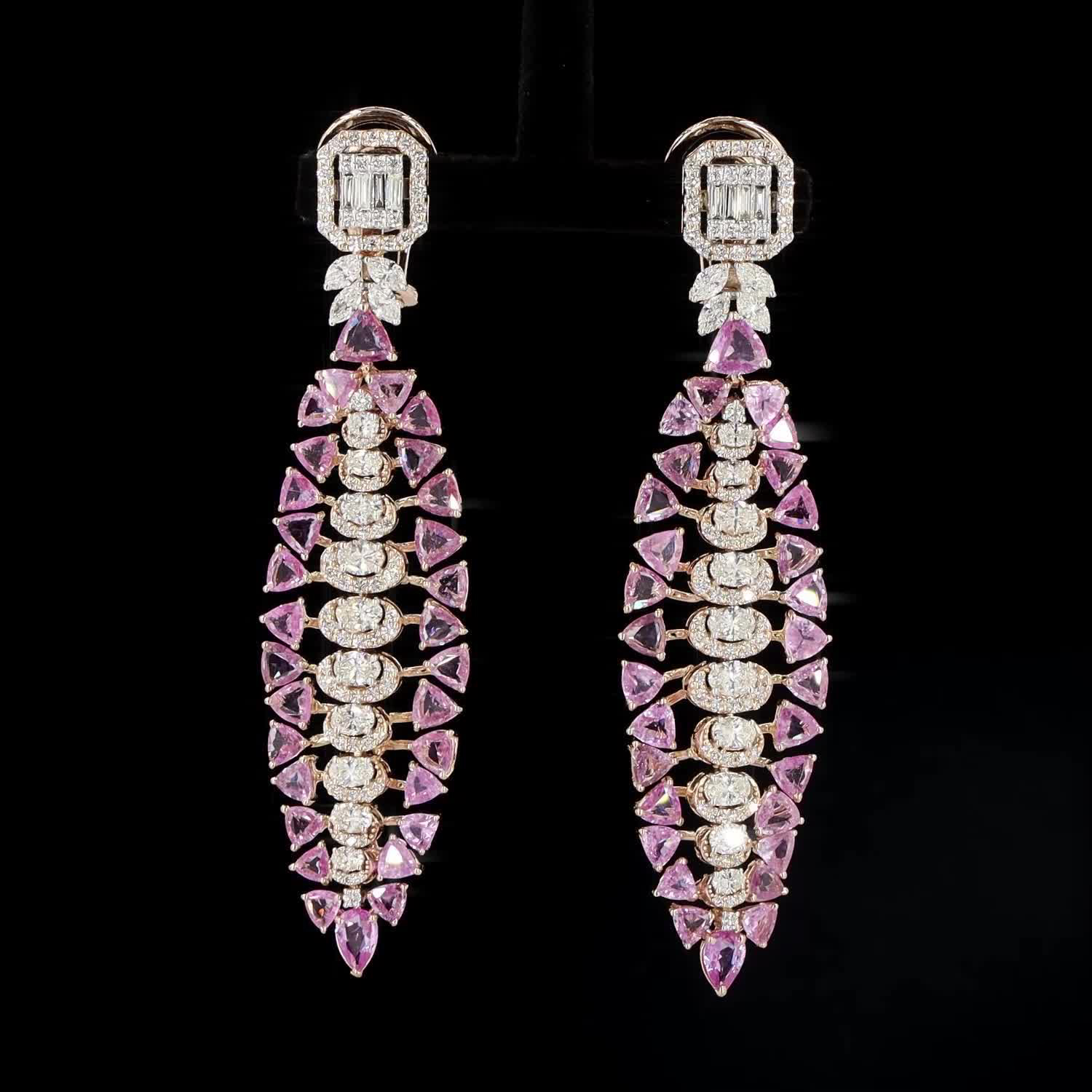Pink Sapphire Triangle Earrings