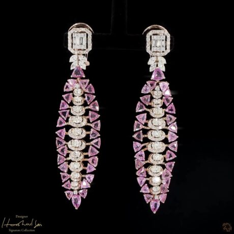 Pink Sapphire Triangle Earrings