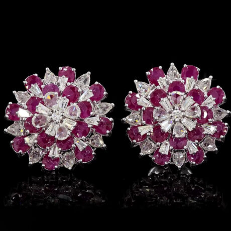 Ruby & Rose-cut Floral Earrings