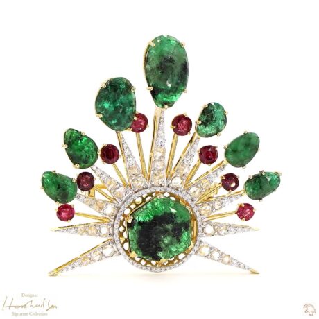 Emerald, Ruby & Rose-cut Brooch