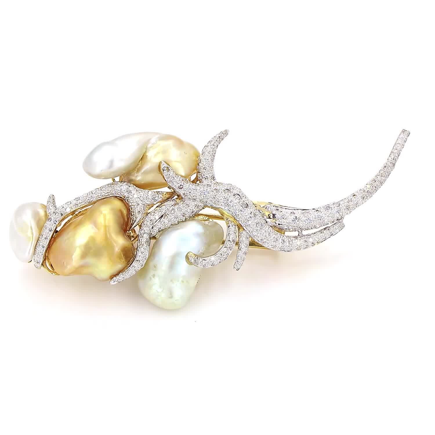 Golden Baroque Pearl Brooch