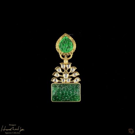 Carved Emerald & Polki Brooch