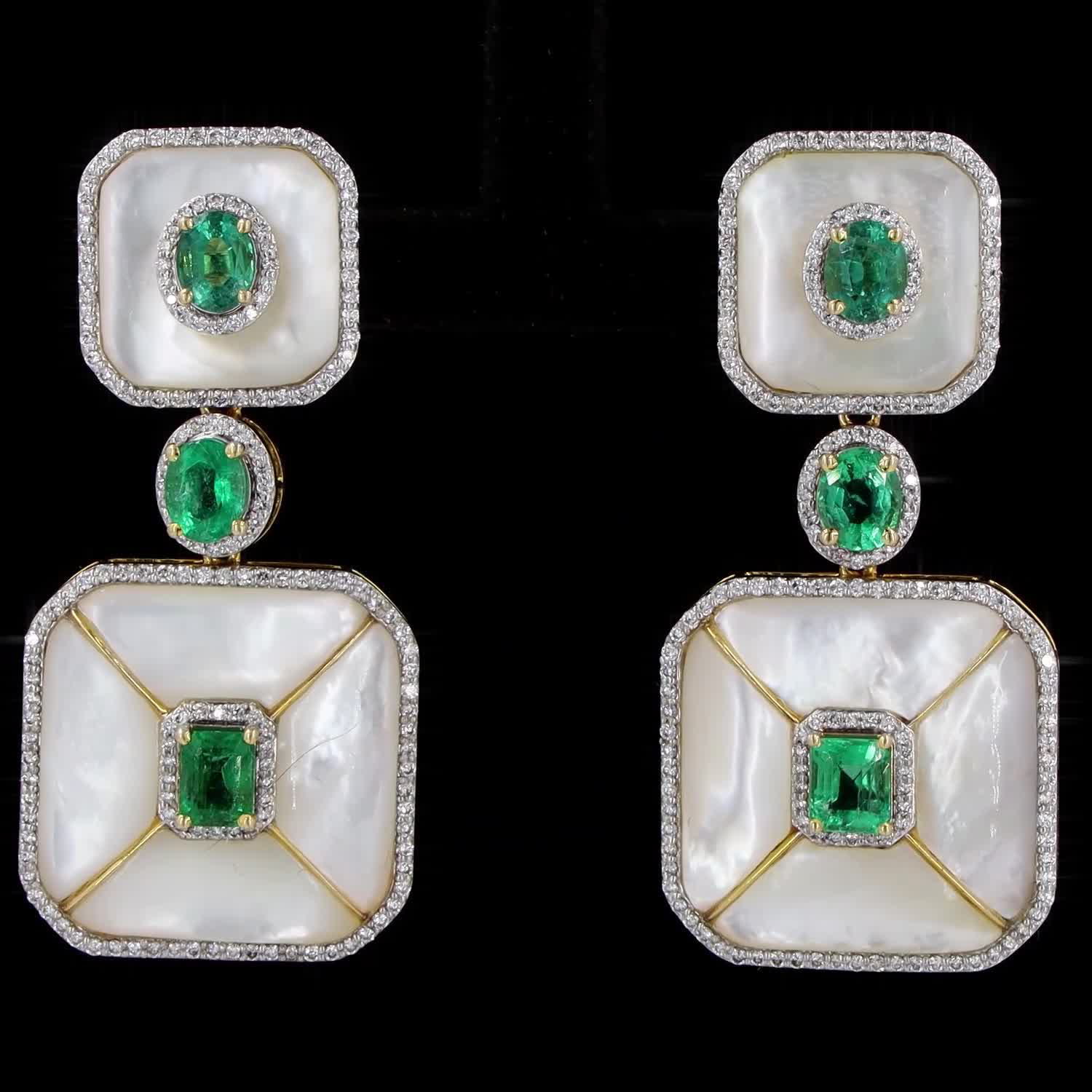 Mother of Pearl, Emerald, and Diamond Earrings - Image 2