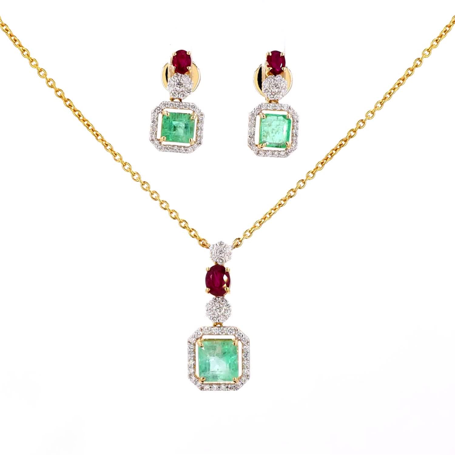 Emerald, Ruby and Diamond Pendant Set