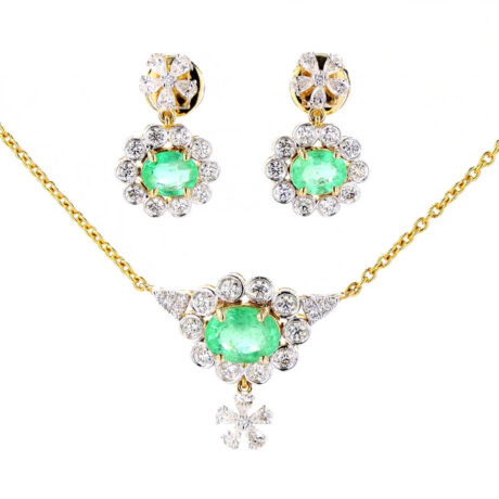 Emerald and Diamond Pendant Set