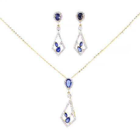 Blue Sapphire and Diamond Pendant Set