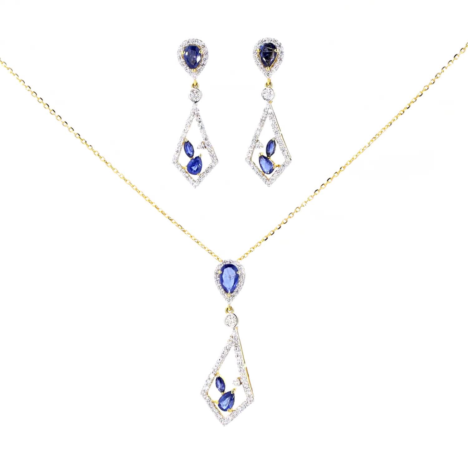 Blue Sapphire and Diamond Pendant Set