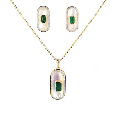 Pendant Set With Mother Of Pearl + Emerald