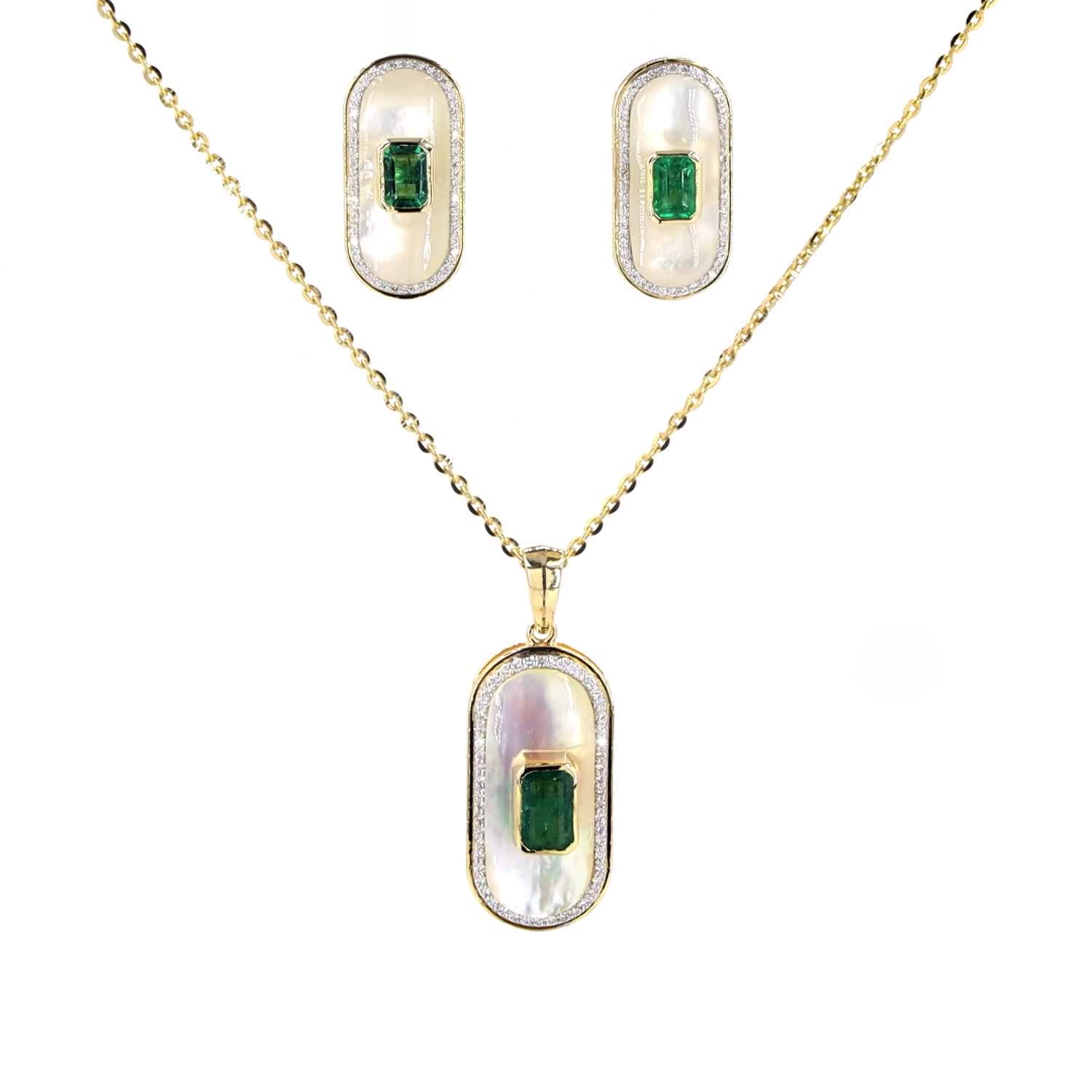 Pendant Set With Mother Of Pearl + Emerald