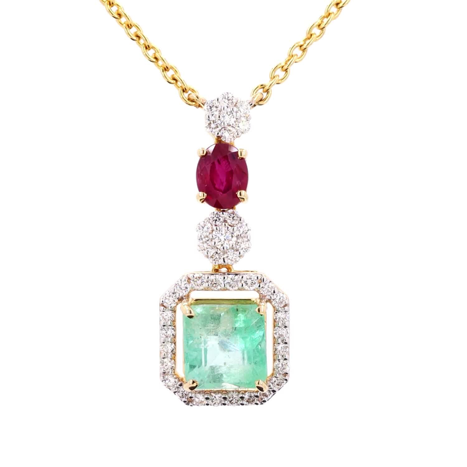 Emerald, Ruby and Diamond Pendant Set - Image 2