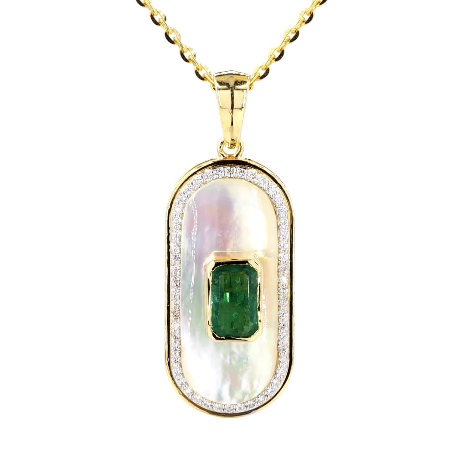 Pendant Set With Mother Of Pearl + Emerald - Image 2
