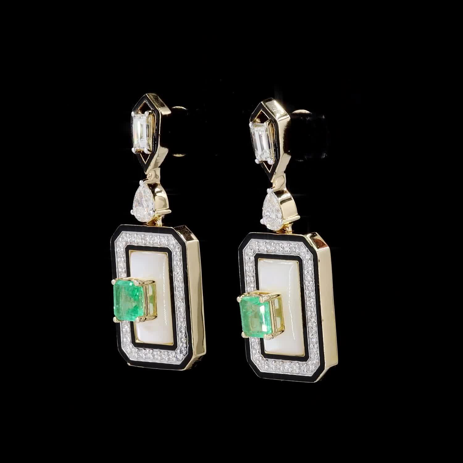 Mother of Pearl, Emerald, and Diamond Earrings - Image 3
