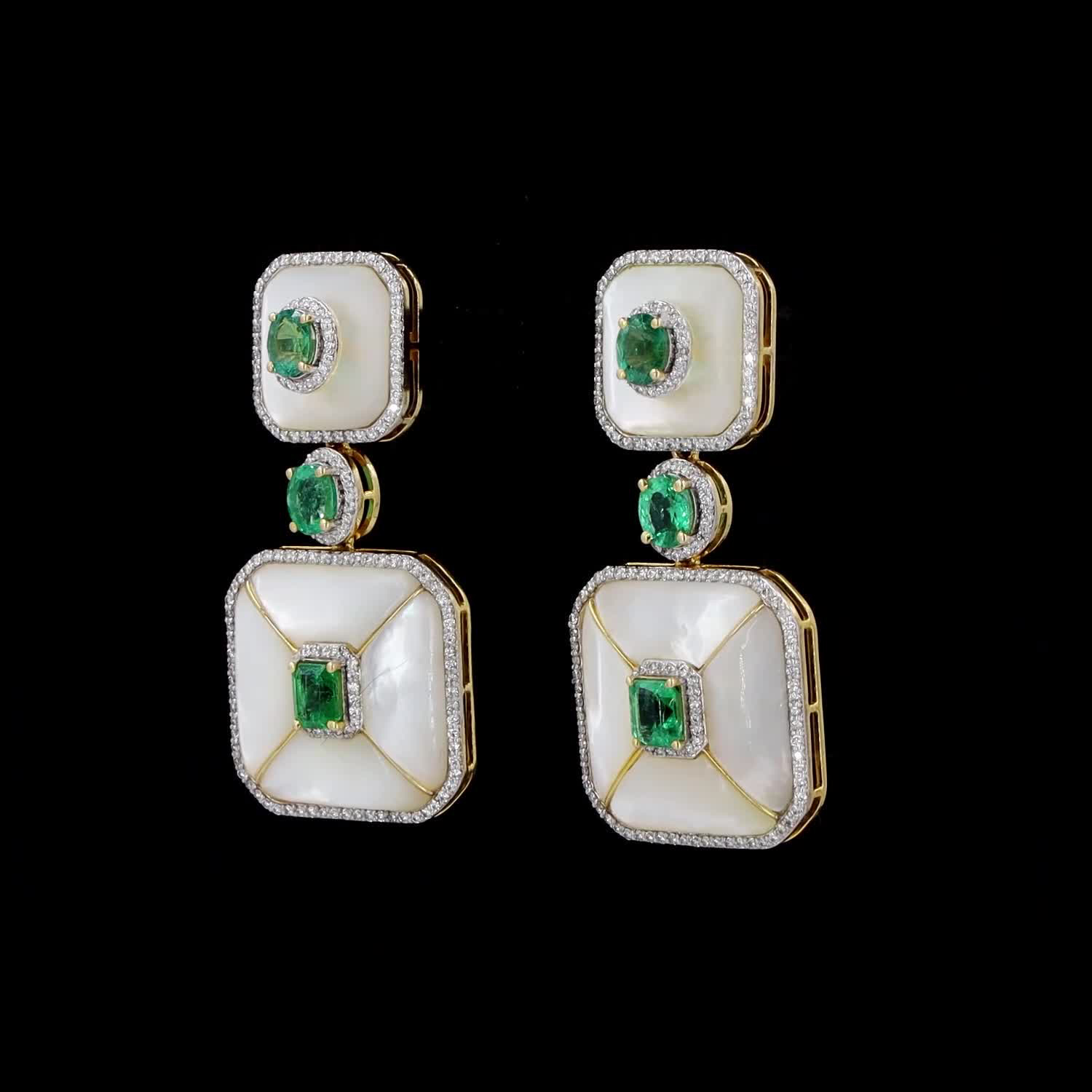 Mother of Pearl, Emerald, and Diamond Earrings - Image 4