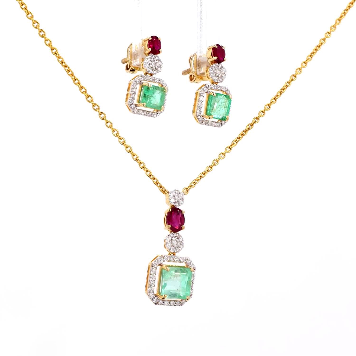 Emerald, Ruby and Diamond Pendant Set - Image 3