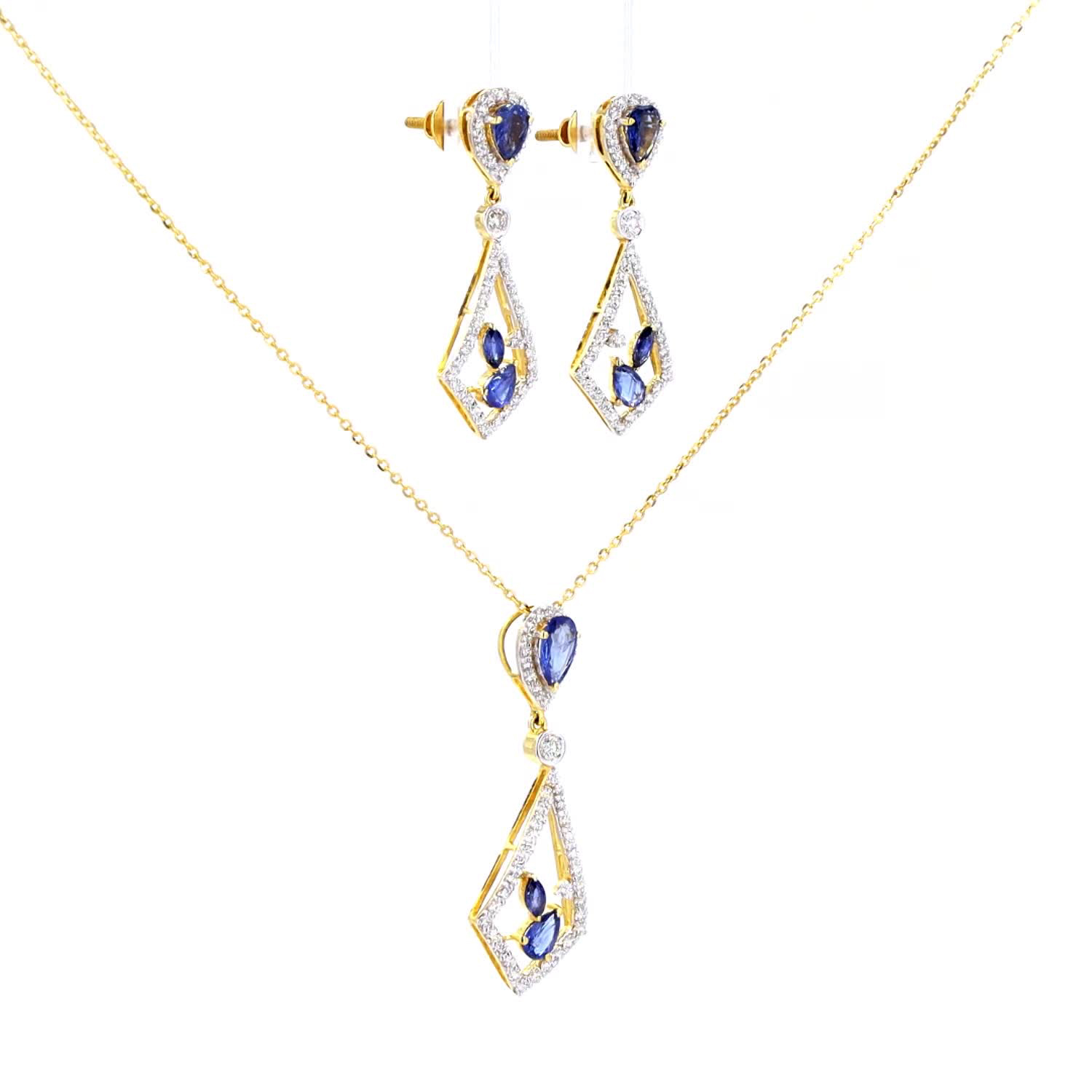 Blue Sapphire and Diamond Pendant Set - Image 3