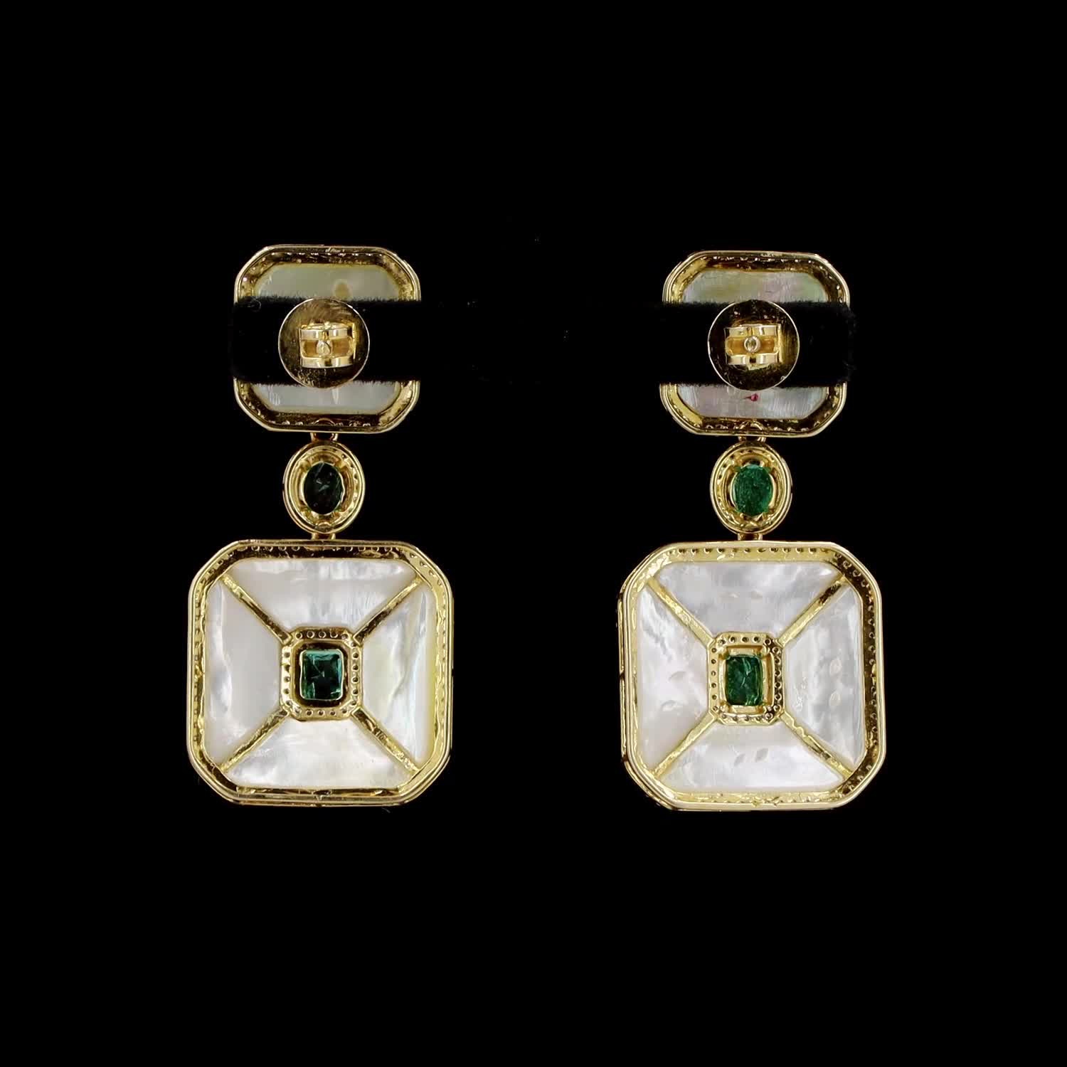 Mother of Pearl, Emerald, and Diamond Earrings - Image 5
