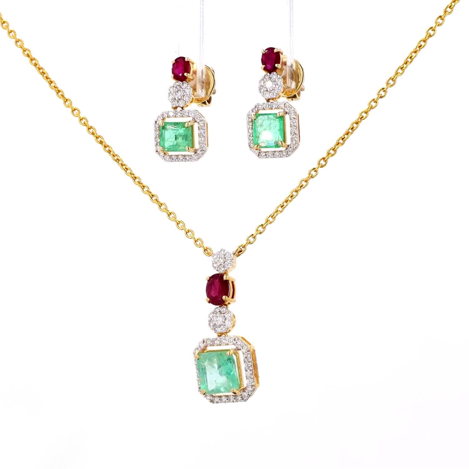 Emerald, Ruby and Diamond Pendant Set - Image 4