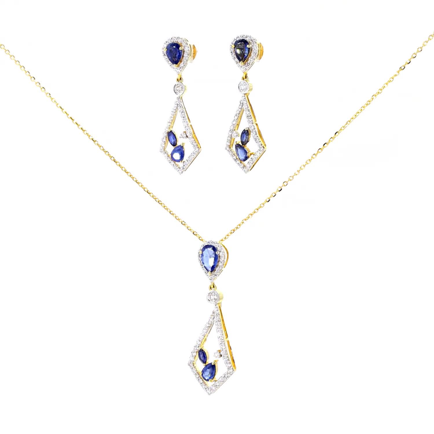 Blue Sapphire and Diamond Pendant Set - Image 4